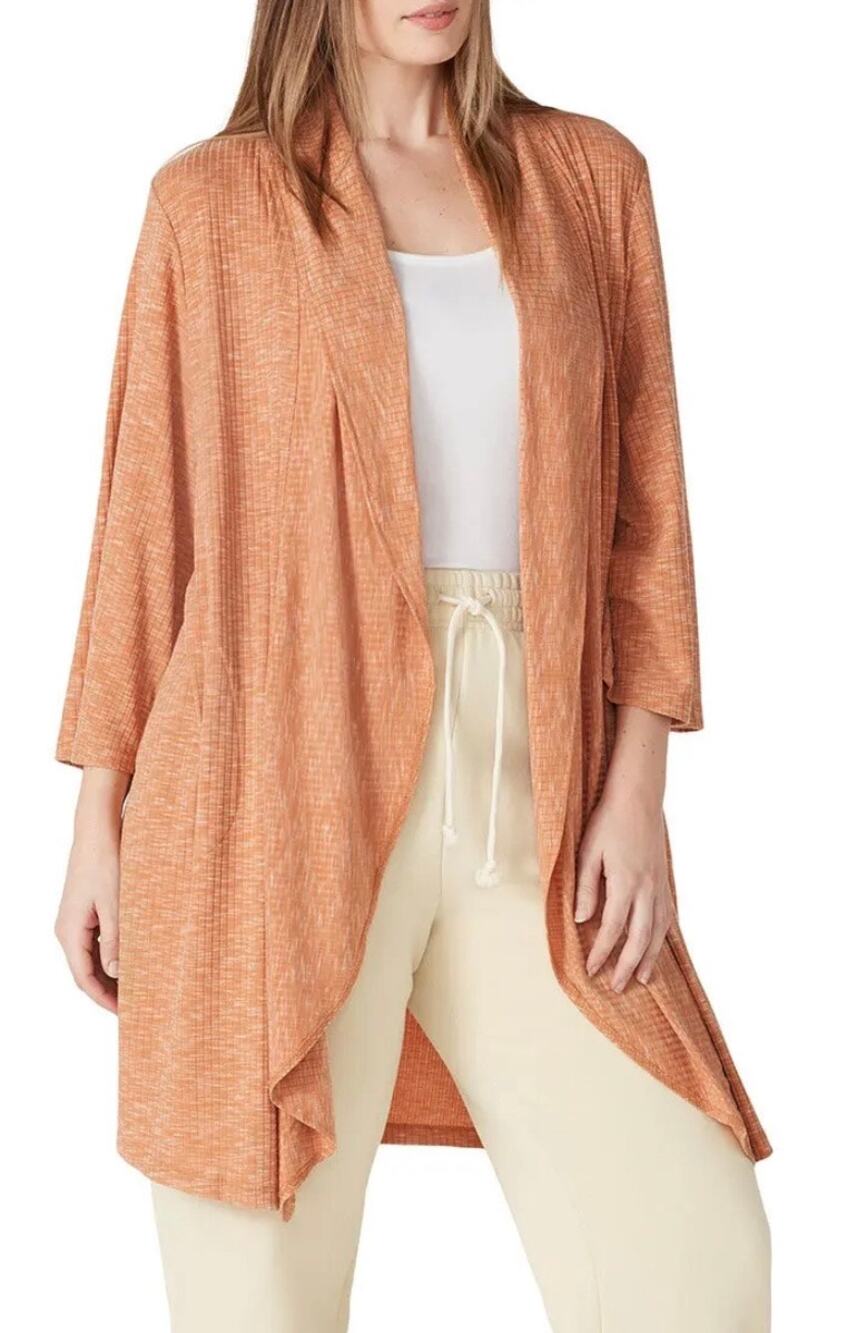 B Collection by Bobeau Orange Ellen Waterfall Ribbed Cardigan XL
